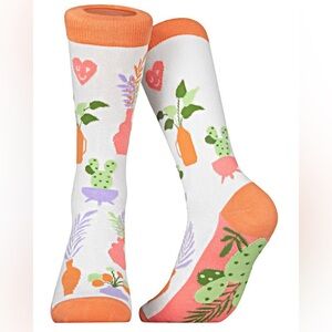 Uncommon Pair Colorful House Plants Garden Patterned Crew Socks fun Festival